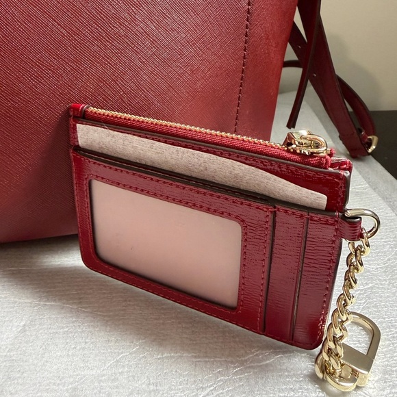 Kate Spade Maroon Leather Way Lilah Top Handle Bag, Card Holder, Dust Bag - Picture 10 of 15